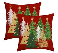 Miaikoe Juego de 2 fundas de cojín de Navidad de 45 x 45 cm, diseño de árbol de Navidad, color rojo, fundas de cojín decorativas para invierno, vacaciones, decoración para el sofá del hogar