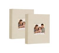 Miaikoe - Pequeño álbum de fotos de 6 x 4 pulgadas, 50 bolsillos, paquete de 2 unidades, álbum de lino con carga superior, para 100 fotos verticales de 10 x 15 cm, para familia, boda, bebé (beige)