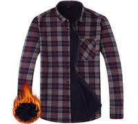 Miaikvs Camisa chaqueta de franela a cuadros engrosada para hombre, cálida, con forro de sherpa, de vellón, manga larga, casual, a cuadros, con bolsillo, azul marino, S