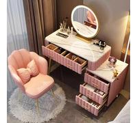 MiaJJooLi Inodoro - Juego de maquillaje con LED espejo y taburete, mesa de maquillaje con 5 cajones de madera maciza, estación de maquillaje con silla de terciopelo para dormitorio, salón (rosa, 80 cm