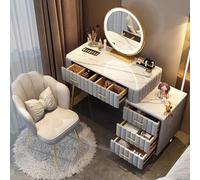 MiaJJooLi Tocador con Espejo Circular LED con iluminación de 45 cm,Mesilla de tocador con Silla de Terciopelo,Espacio de Almacenamiento 5 cajones,Tocador Regalo para Mujer