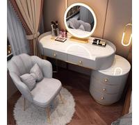 MiaJJooLi Tocador de Maquillaje con Espejo Luces LED Regulables De Silla, Mesa de Tocador con cajones,para Dormitorio Sala de Estar, Mujer o Esposa,Patas metálicas