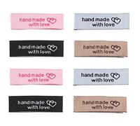 MiaLover 120 etiquetas de tela hechas a mano para coser en ropa hechas a mano con amor para manualidades, costura, decoración, 4 colores