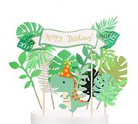MiaLover 17 piezas de dinosaurios para decoración de tartas, cupcakes, Dino Cake, hojas verdes, decoración para tartas Happy Birthday para niños, fiestas de cumpleaños