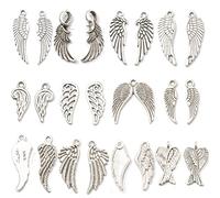 MiaLover 60 colgantes de alas de ángel punk antiguas de metal, varios colgantes de elfo de ángel para accesorios hechos a mano, decoración, joyas, manualidades (plata)