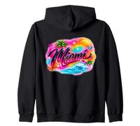 Miami Airbrush Tropical Sunset Mariposas Playa Arte Sudadera con Capucha