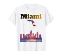 Miami Beach Lover Souvenir Palmeras Florida Mapa Bandera de EE. UU Camiseta