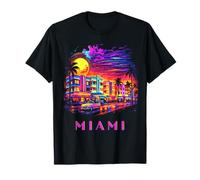 Miami Florida Colorido Art Deco Beach City Sunset Souvenir Camiseta