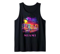 Miami Florida Colorido Art Deco Beach City Sunset Souvenir Camiseta sin Mangas
