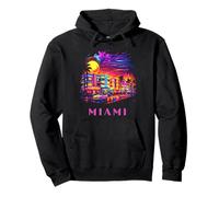 Miami Florida Colorido Art Deco Beach City Sunset Souvenir Sudadera con Capucha