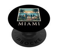 Miami, Florida, costero, Ciudad, Horizonte, Retro, Puesta de Sol, Playa, Palmera PopSockets PopGrip Adhesivo