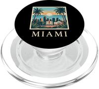 Miami, Florida, costero, Ciudad, Horizonte, Retro, Puesta de Sol, Playa, Palmera PopSockets PopGrip para MagSafe