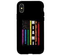 Miami Florida Us American Flag Rainbow Gay LGBT Pride Month Carcasa para iPhone X/XS