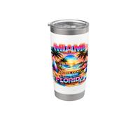Miami Golden Coast Retro Beach Sunset Florida Graphic Vaso térmico de acero inoxidable de doble pared