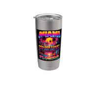 Miami Golden Coast Retro Beach Sunset Florida Graphic Vaso térmico de acero inoxidable de doble pared