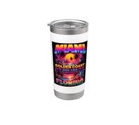 Miami Golden Coast Retro Beach Sunset Florida Graphic Vaso térmico de acero inoxidable de doble pared