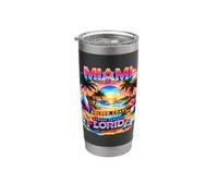 Miami Golden Coast Retro Beach Sunset Florida Graphic Vaso térmico de acero inoxidable de doble pared