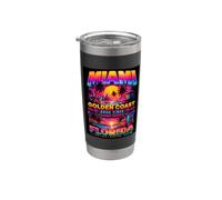 Miami Golden Coast Retro Beach Sunset Florida Graphic Vaso térmico de acero inoxidable de doble pared