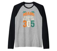 Miami Straight Outta The 305 Palmeras Retro Orgullo Florida Camiseta Manga Raglan