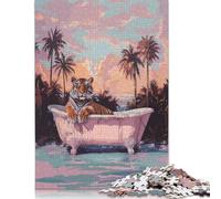 Miami Tiger en el baño - Rompecabezas de madera para adultos, 500 piezas, apto para adultos a partir de 18 años, juguete antiestrés, 500 piezas (52 x 38 cm)