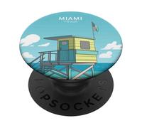 Miami Watchtower by The Beach, Regalo para viajeros de Ocean Sea Waves PopSockets PopGrip Adhesivo