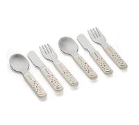 MiaMia Set Cubiertos Bebe - 6 Ud. (2x Tenedor 2x Cuchara 2x Cuchillo) - Mini Cubiertos Infantiles de Acero Inoxidable, Sin Contaminantes, Mangos Gruesos - Crema