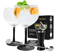 MIAMIO - 2 vasos de ginebra de 650 ml/juego de 2 vasos de ginebra -Vasos de gin-tonic ideal para gin y cocteles - Juego de regalo que incluye vaso medidor y cuchara agitadora