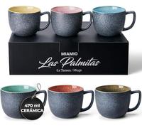 MIAMIO - 6 tazas de café de 470 ml/set de tazas/taza de café grande/tazas de café de gres moderno - Las Palmitas Collection Set de 6