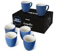 MIAMIO - 6 x 350 ml Juego de Taza de Café/Copa de desayuno - Le Papillon Colección (Azúl-Blanco)