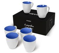 MIAMIO - 6 x 350 ml Juego de Taza de Café/Copa de desayuno - Le Papillon Colección (Blanco-Azúl)