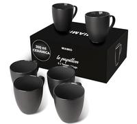MIAMIO - 6 x 350 ml Juego de Taza de Café/Copa de desayuno - Le Papillon Colección (Negro)