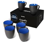 MIAMIO - 6 x 350 ml Juego de Taza de Café/Copa de desayuno - Le Papillon Colección (Negro-Azúl)