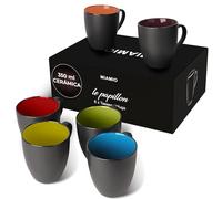 MIAMIO - 6 x 350 ml Juego de Taza de Café/Copa de desayuno - Le Papillon Colección (Negro-Multicolor)