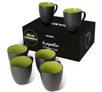 MIAMIO - 6 x 350 ml Juego de Taza de Café/Copa de desayuno - Le Papillon Colección (Negro-Verde)
