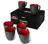 MIAMIO - 6 x 350 ml Juego de Taza de gres para Café/Copa de desayuno - Le Papillon Colección (Negro-Rojo)