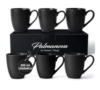 MIAMIO - 6 x 350 ml - Juego de tazas de café - Taza de cerámica moderna en mate - Taza de café grande - Colección Palmanova (Negro)