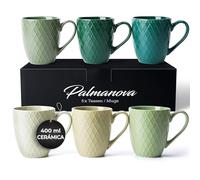 MIAMIO - 6 x 400 ml - Juego de tazas de café - Taza de cerámica moderna en mate - Taza de café grande - Colección Palmanova (Verde)