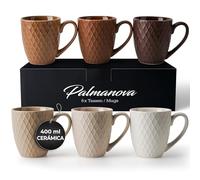 MIAMIO - 6 x 400 ml - Juego de tazas de café - Taza de cerámica moderna en mate - Taza de café grande - Colección Palmanova (Beis)