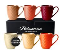 MIAMIO - 6 x 400 ml - Juego de tazas de café - Taza de cerámica moderna en mate - Taza de café grande - Colección Palmanova (Rojo)