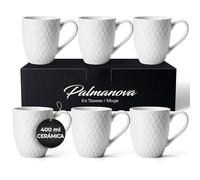 MIAMIO - 6 x 400 ml - Juego de tazas de café - Taza de cerámica moderna en mate - Taza de café grande - Colección Palmanova (Blanco)