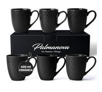 MIAMIO - 6 x 400 ml - Juego de tazas de café - Taza de cerámica moderna en mate - Taza de café grande - Colección Palmanova (Negro)