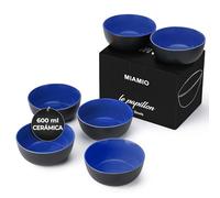 MIAMIO - 6 x 600ml Juego De Cuencos/Tazones Exterior Negro Interior De Color - Le Papillon Colección (Azúl)