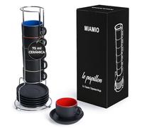 MIAMIO 6 x 75 ml Tazas Cafe Espresso De Cerámica de Gres - Juego De Tazas De Café con Plato - Le Papillon Colección (Multicolor)