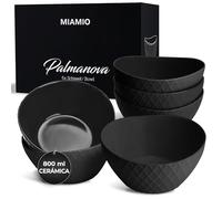 MIAMIO - 6 x 800 ml - Juego de cuencos/Juego de cuencos de cereales - Cuencos modernos mate - Juego de cuencos grandes - Colección Palmanova (Negro)