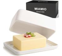 MIAMIO - Caja para Mantequilla con Tapa (620 ml) Campana de Mantequilla de Cerámica / Contenedor Grande para Mantequilla, Caja para Mantequilla Apta para Lavavajillas con Tapa para Encimera (Blanco)
