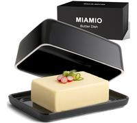 MIAMIO - Caja para Mantequilla con Tapa (620 ml) Campana de Mantequilla de Cerámica / Contenedor Grande para Mantequilla, Caja para Mantequilla Apta para Lavavajillas con Tapa para Encimera (Negro)