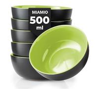 MIAMIO - Cuencos para muesli (500 ml), set de 6 - Le Papillon (Verde) | Set de 6 cuencos de cerámica para muesli, ensalada, pasta y aperitivos; cuencos / bowls para servir, aptos para lavavajillas