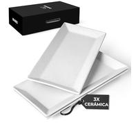 MIAMIO - Juego de 3 Fuentes de Cerámica/Platos Rectangulares para Servir con el Pavo de Acción de Gracias y Navidad - Apto para Microondas, Lavavajillas y Horno - Colección Aura (34.5 x 17 cm)