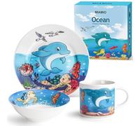MIAMIO - Juego de 3 vajilla para niños, juego de platos para niños, juego de vajilla para niños, incluye plato, cuenco y taza, para niños y niños pequeños (océano)