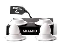 MIAMIO - Juego de 4 Hueveras de Cerámica, Soportes para Huevos de Gres con Bandeja para Cáscaras Calidad Restaurante - Aptas para Lavavajillas (Blanco)